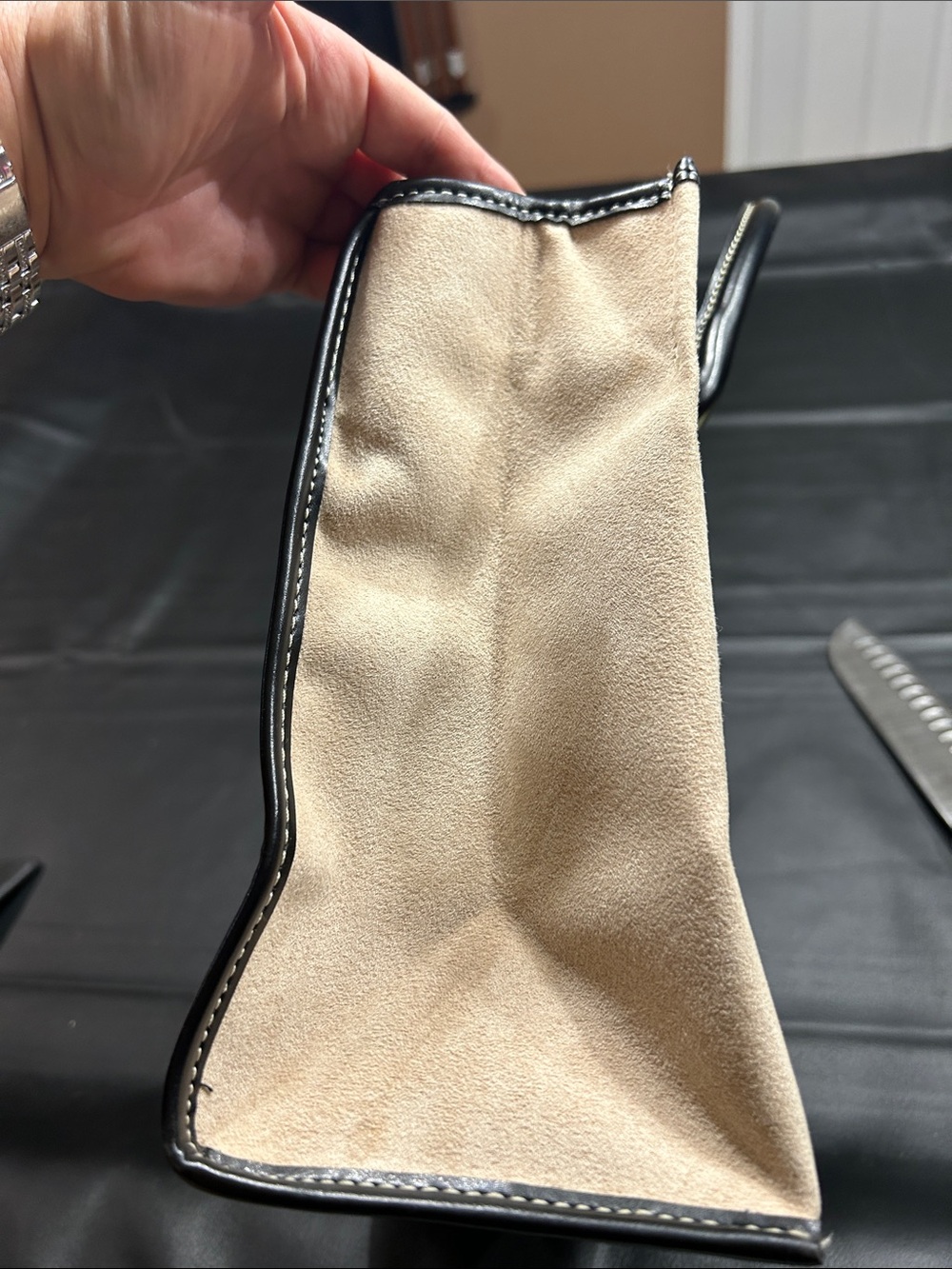 Saks Fifth Avenue Beige Canvas Tote with Black Trim - Picture 7 of 9